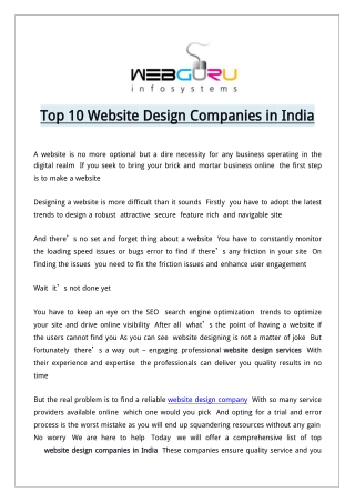 Top 10 Website Design Companies in India