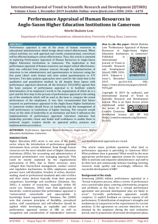 Performance Appraisal of Human Resources in Anglo-Saxon Higher Education Institutions in Cameroon