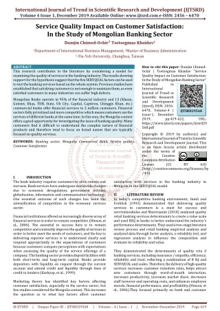 Service Quality Impact on Customer Satisfaction: In the Study of Mongolian Banking Sector