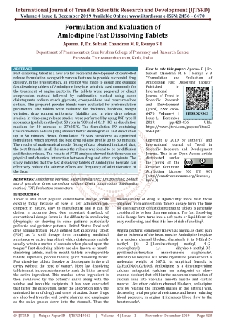 Formulation and Evaluation of Amlodipine Fast Dissolving Tablets