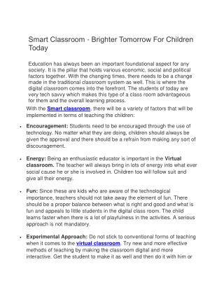 Smart Classroom - Brighter Tomorrow For Children Today