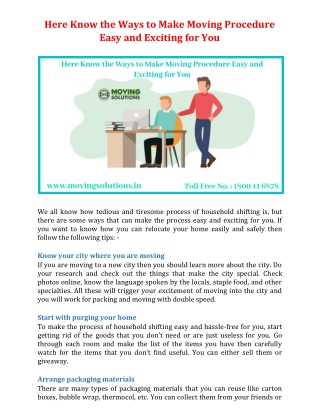 Here Know the Ways to Make Moving Procedure Easy and Exciting for You