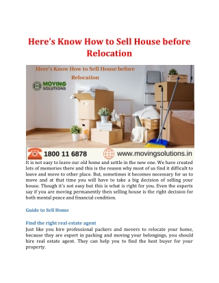 Here’s Know How to Sell House before Relocation