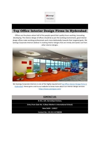 Top Office Interior Design Firms In Hyderabad