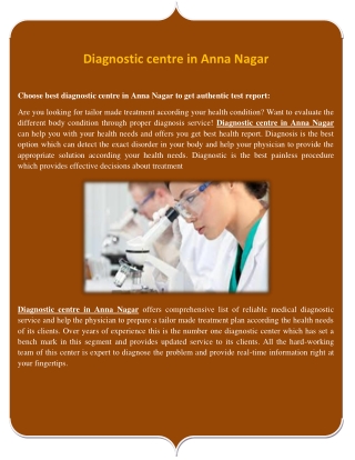 Best diagnostic centre in anna nagar
