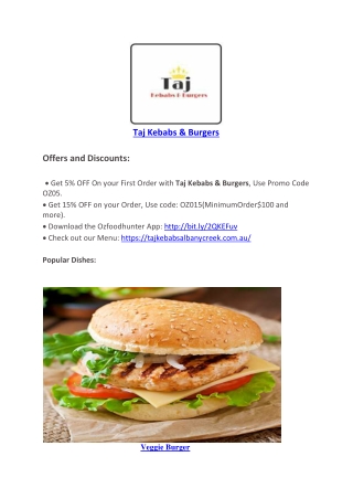 5% Off - Takeaway Albany Creek - Taj Kebabs & Burgers, Qld