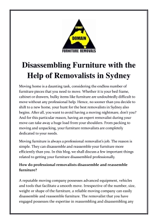 Disassembling Furniture with the Help of Removalists in Sydney