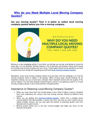 Why do you Need Multiple Local Moving Company Quotes?