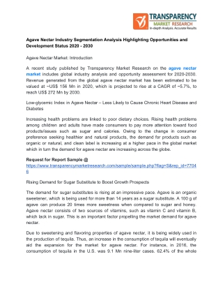 Agave Nectar Industry Segmentation Analysis Highlighting Opportunities and Development Status 2020 – 2030