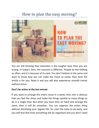 How to plan the easy moving