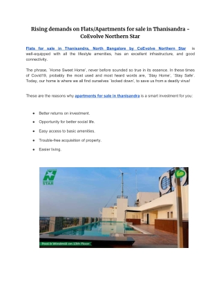 Rising demands on Flats/Apartments for sale in Thanisandra - CoEvolve Northern Star
