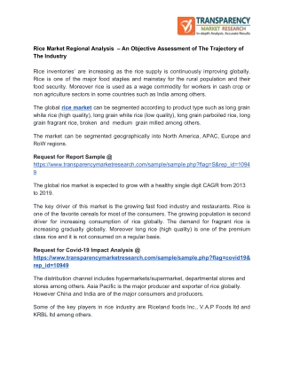 Rice Market Regional Analysis – An Objective Assessment of The Trajectory of The Industry