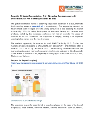 Essential Oil Market Segmentation– Entry Strategies, Countermeasures Of Economic Impact And Marketing Channels To 2022