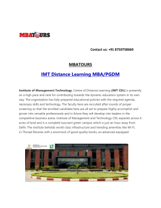 IMT Distance Learning MBA | Distance PGDM Course in India