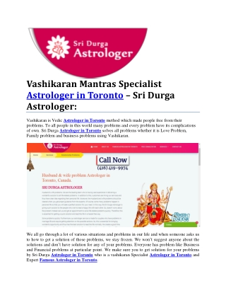 Vashikaran Mantras Specialist Astrologer in Toronto – Sri Durga Astrologer: