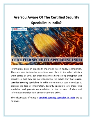 Are You Aware Of The Certified Security Specialist In India?