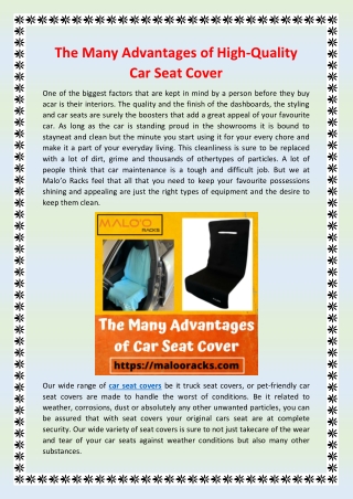 The Many Advantages of High-Quality Car Seat Cover