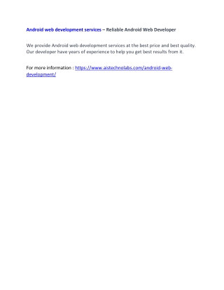 Android web development services – Reliable Android Web Developer