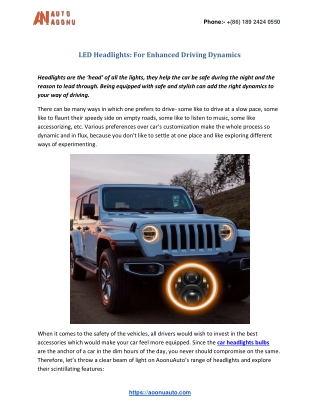 LED Headlights: for enhanced driving dynamics