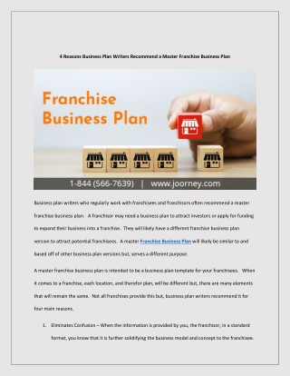 4 Reasons Business Plan Writers Recommend a Master Franchise Business Plan