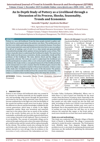 An In-Depth Study of Pottery as a Livelihood through a Discussion of its Process, Shocks, Seasonality, Trends and Econom