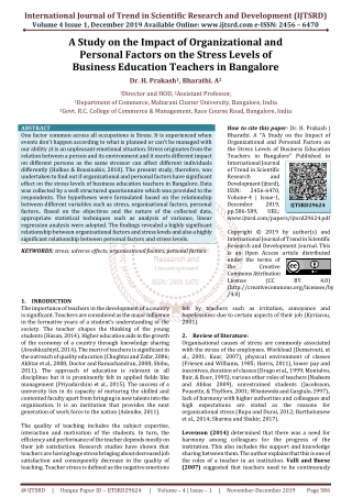 A Study on the Impact of Organizational and Personal Factors on the Stress Levels of Business Education Teachers in Bang