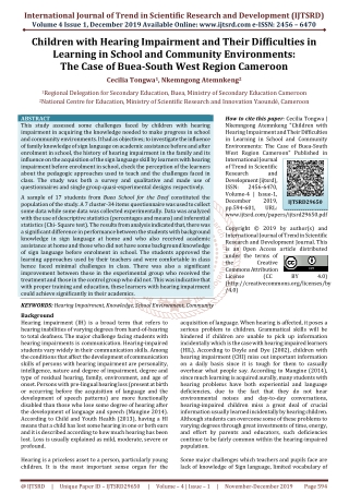 Children with Hearing Impairment and Their Difficulties in Learning in School and Community Environments: The Case of Bu