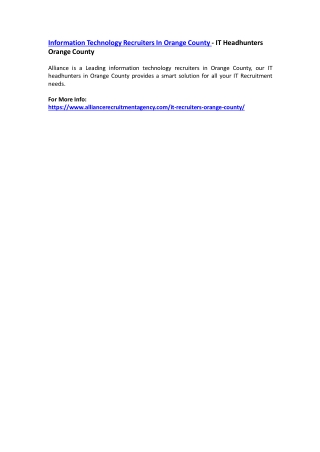 Information Technology Recruiters In Orange County - IT Headhunters Orange County