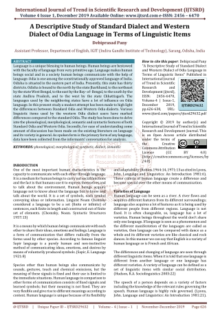 A Descriptive Study of Standard Dialect and Western Dialect of Odia Language in Terms of Linguistic Items