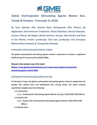 Global Erythropoietin Stimulating Agents Market Size, Trends & Analysis - Forecasts To 2026