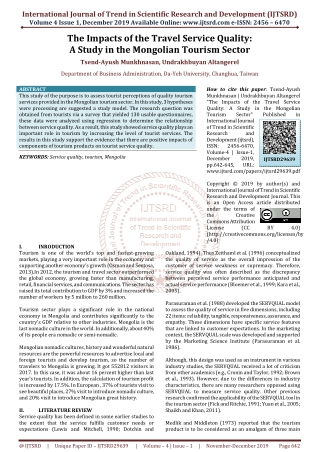 The Impacts of the Travel Service Quality: A Study in the Mongolian Tourism Sector