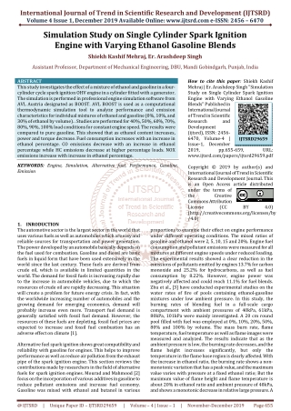 Simulation Study on Single Cylinder Spark Ignition Engine with Varying Ethanol Gasoline Blends