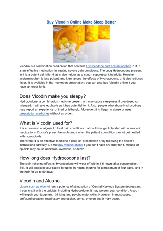 Buy Vicodin Online Make Sleep Better