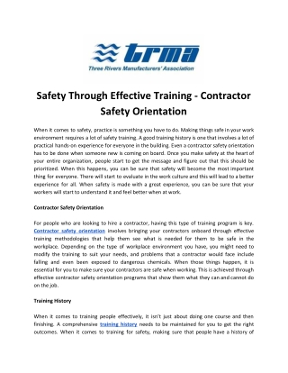 Safety Through Effective Training - Contractor Safety Orientation