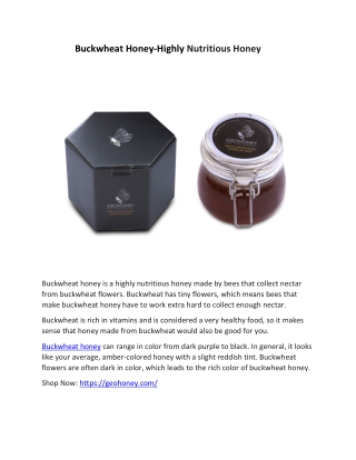 Buckwheat Honey-Highly Nutritious Honey