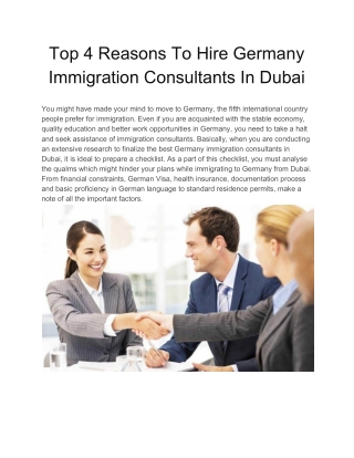 Top 4 reasons to hire germany immigration consultants in dubai
