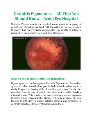 Retinitis Pigmentosa – All That You Should Know - Arohi Eye Hospital