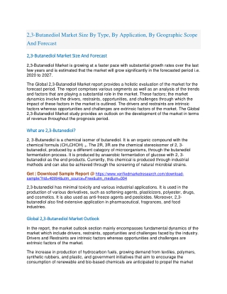 2,3-Butanediol Market Size By Type, By Application, By Geographic Scope And Forecast