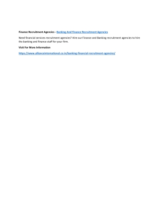 Finance Recruitment Agencies - Banking And Finance Recruitment Agencies