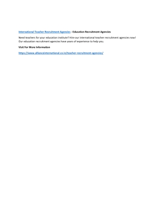 International Teacher Recruitment Agencies - Education Recruitment Agencies