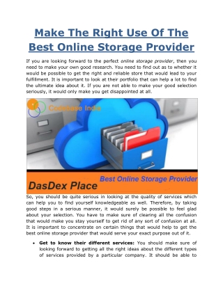 Make The Right Use Of The Best Online Storage Provider
