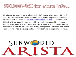 Sunworld Arista Resale,9910003520 Sunworld Arista Noida