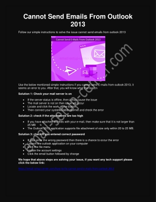 Cannot Send Emails From Outlook 2013