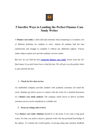 5 Surefire Ways to Landing the Perfect Finance Case Study Writer