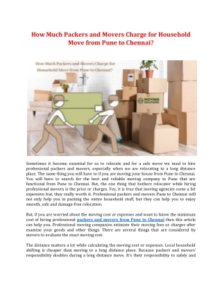 How Much Packers and Movers Charge for Household Move from Pune to Chennai?