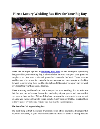 Hire a Luxury Wedding Bus Hire for Your Big Day