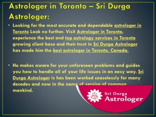 Indian Famous Astrologer in Toronto– Sri Durga Astrologer: