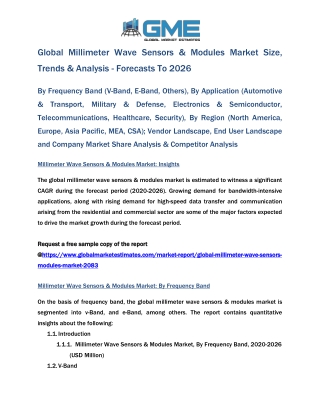 Global Millimeter Wave Sensors & Modules Market Size, Trends & Analysis - Forecasts To 2026