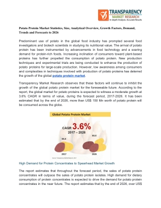 Potato Protein Market Statistics, Size, Analytical Overview, Growth Factors, Demand, Trends and Forecasts to 2026