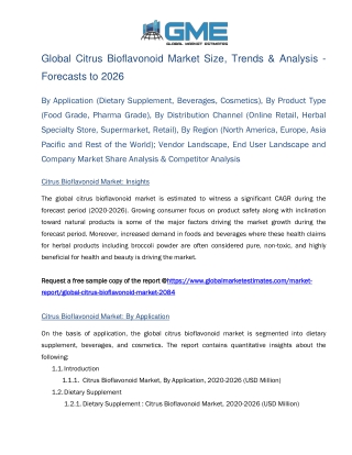 Global Citrus Bioflavonoid Market Size, Trends & Analysis - Forecasts to 2026